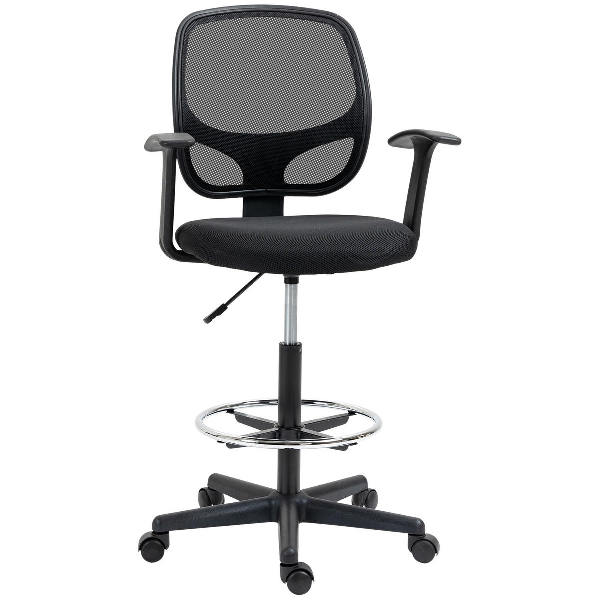 ARBEITSSTUHL Mesh Zeichenstuhl 360° Bürostuhl mit Fußring höhenverstellbar - Schwarz, Kunststoff/Textil (56/132/60cm) - Vinsetto