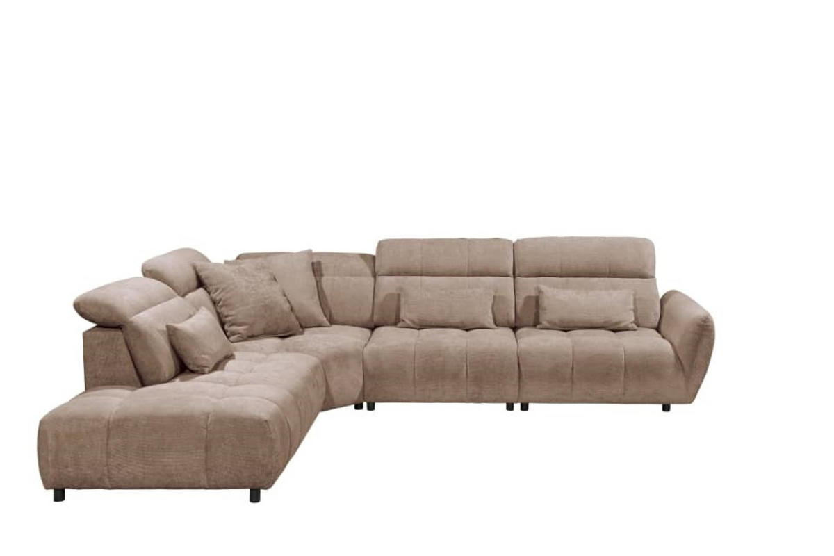 ECKSOFA mit verstellbaren Kopflehnen und Nosagfederung - Hellbraun, Textil (339/285cm) - ed exciting design