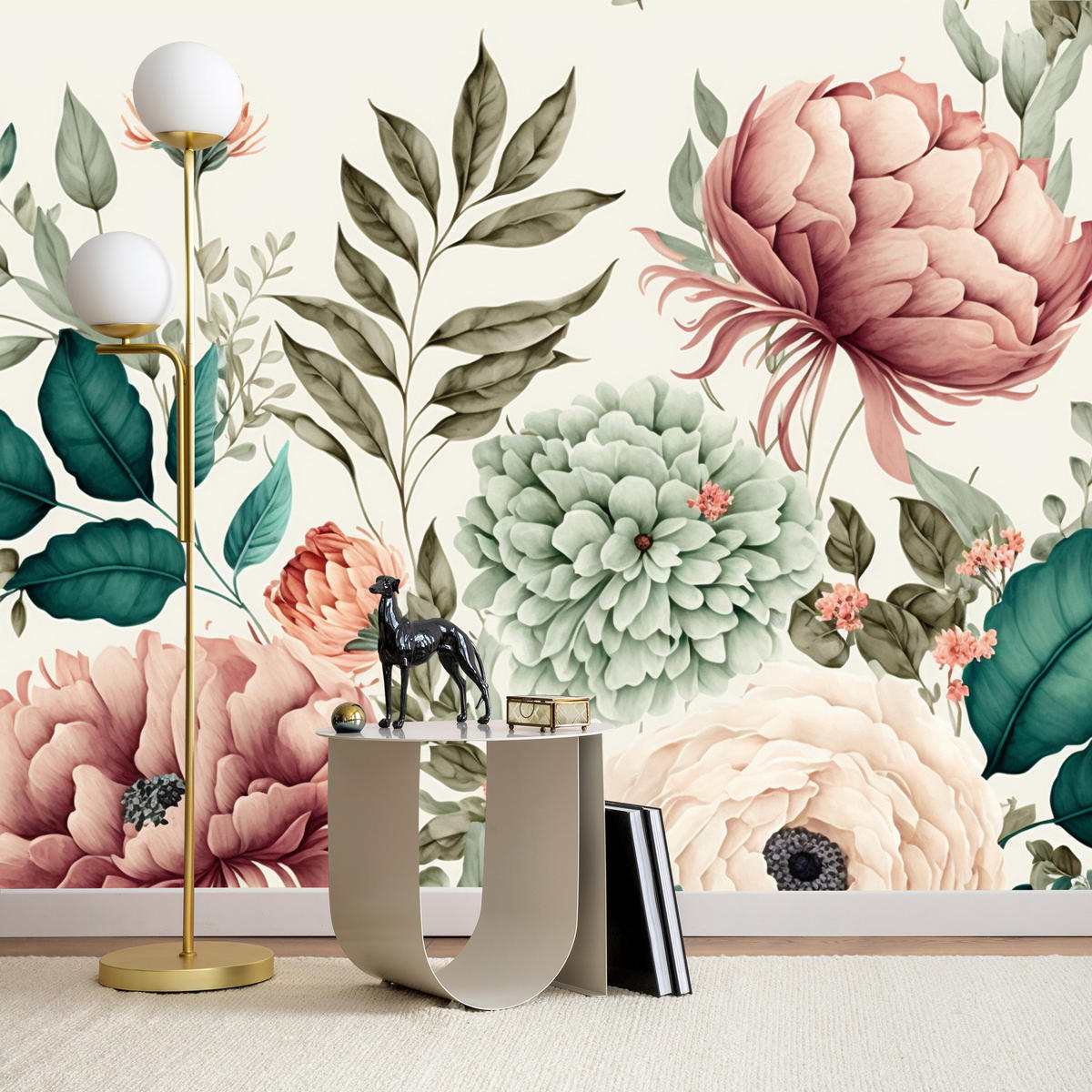 FOTOTAPETA Pre Spálňu Pastelové Pivonky Kvety Listy 200 x 140 cm - modrá/zelená, papier (200/140cm) - Muralo