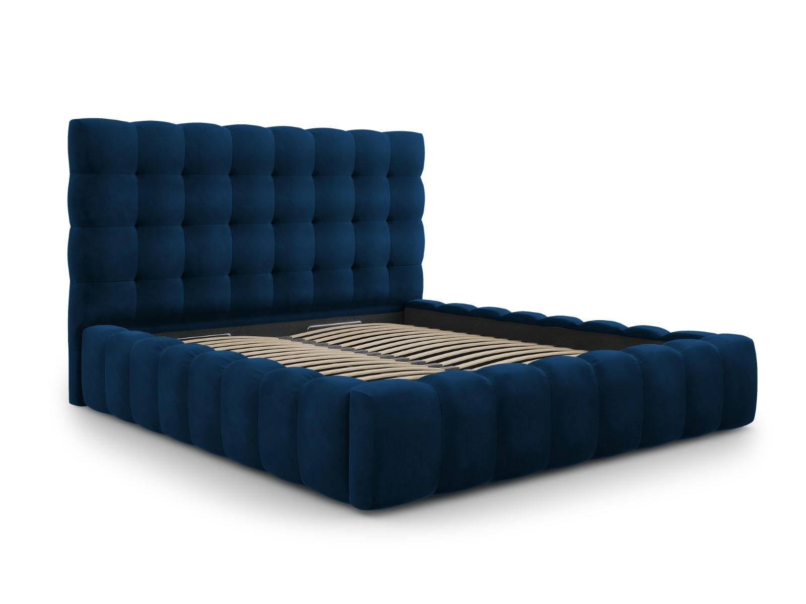 BETT mit Bettkasten und Kopfteil Mamaia aus Samt königsblau 180x200cm - Blau, Textil (180/200cm) - Micadoni