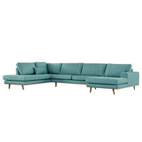 WOHNLANDSCHAFT mit Longchair - Eichefarben/Petrol, Eichenholz/Textil (371/81/219cm) - home24