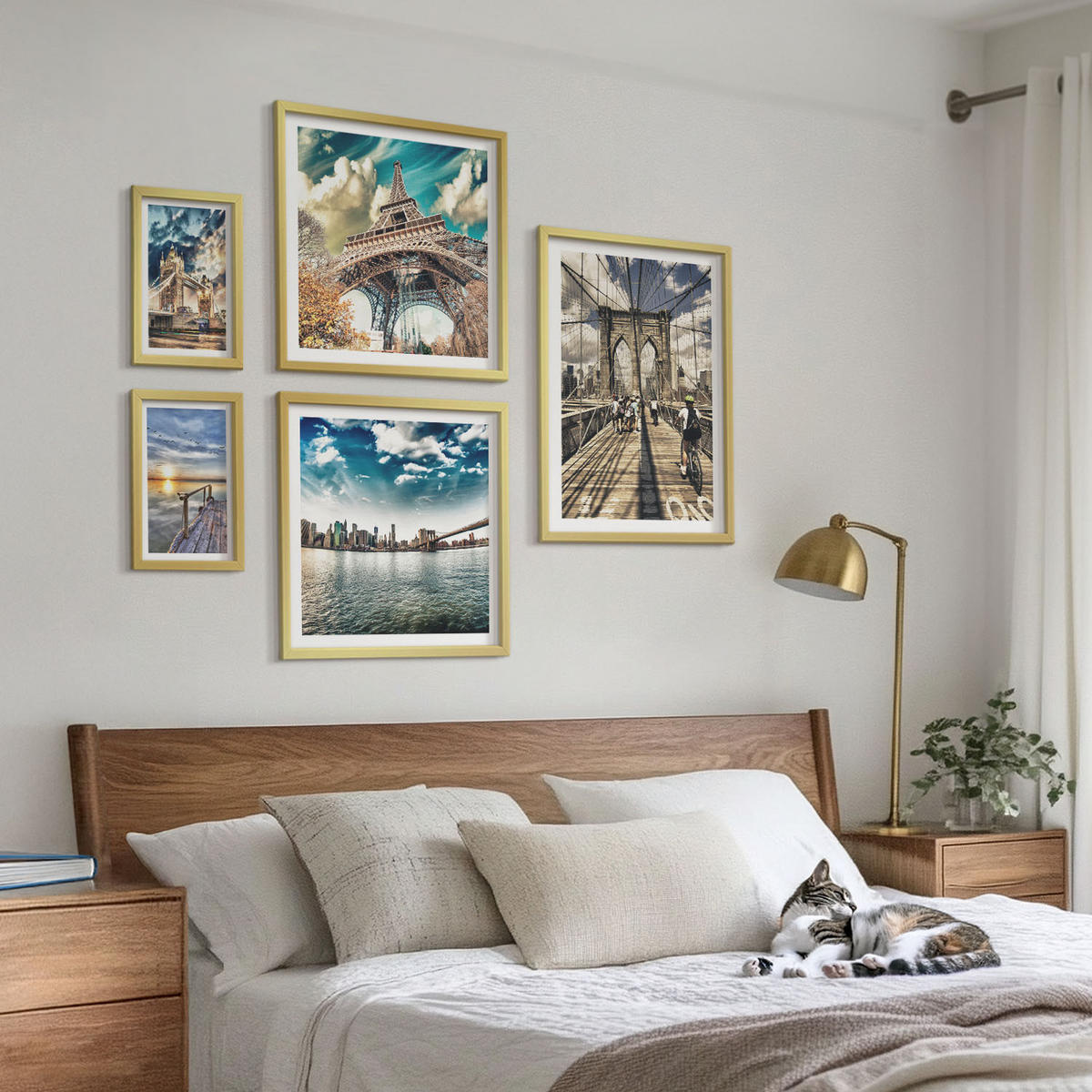 BILDER SET 5er Set - 50x50 cm & 20x30 cm & 40x60 cm Goldrahmen - Abstrakte geometrische Formen - Goldfarben, Kunststoff (40/60cm) - TULUP