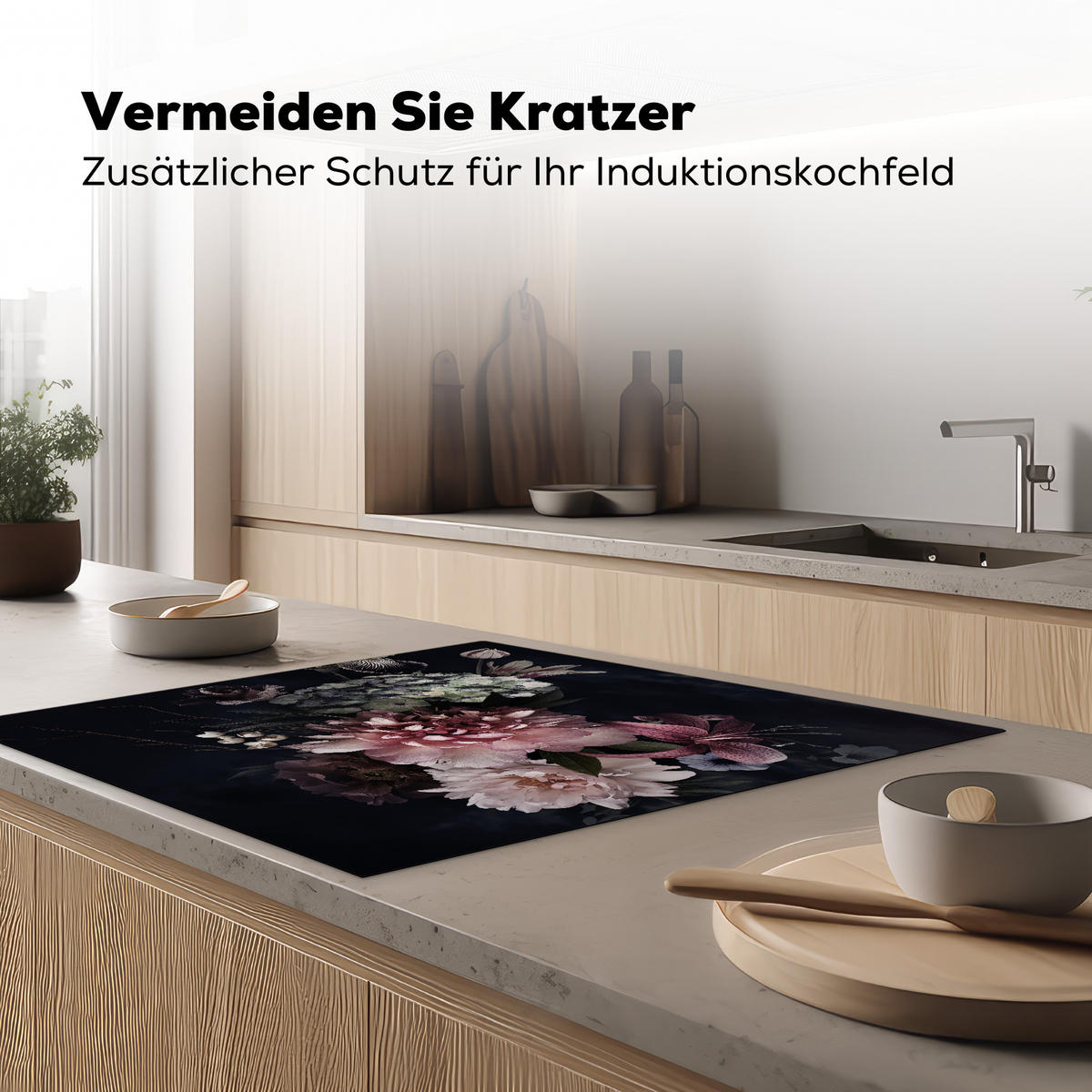 HERDABDECKPLATTE Blumen - Vintage - Pastell - Rosa - Weiß Induktionsmatte 78x78 cm - Altrosa, Kunststoff (78/78/0.2cm) - MuchoWow