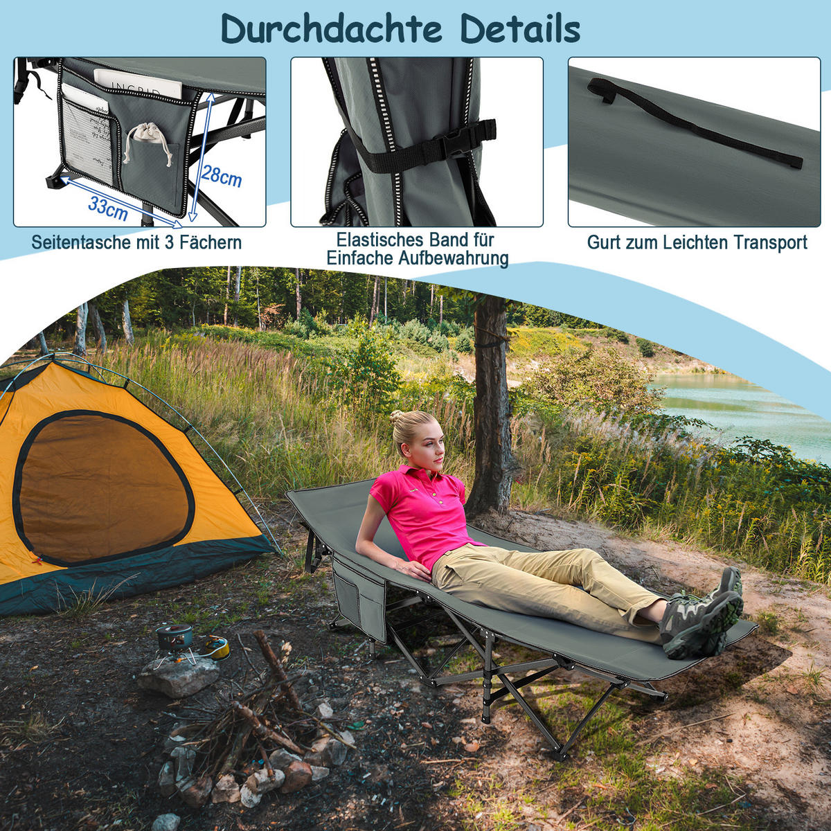 CAMPINGLIEGE Klappbare Grau - Grau, Metall - COSTWAY