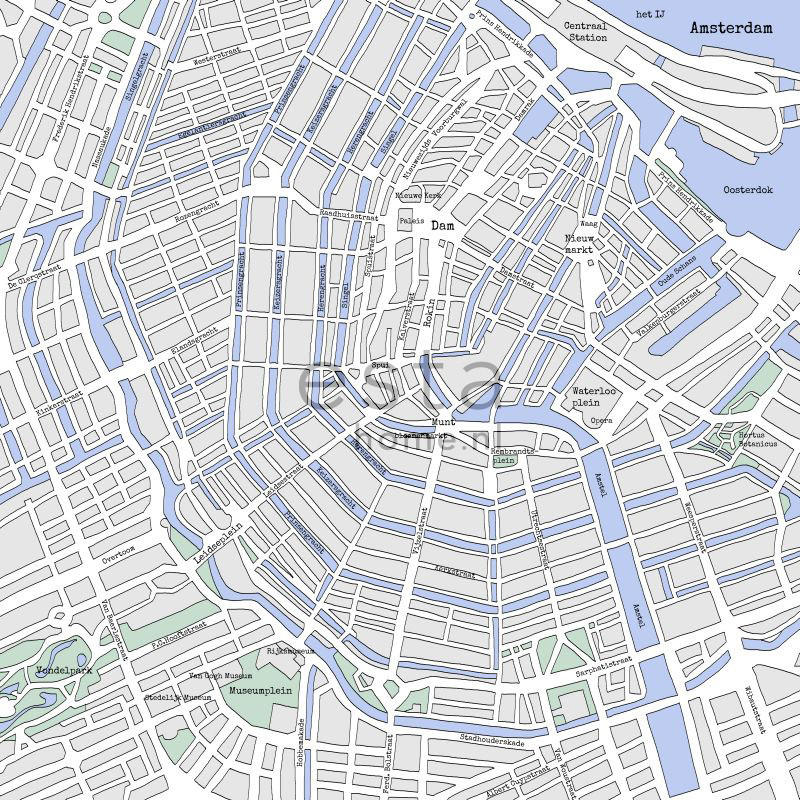 FOTOTAPETE Stadtplan von Amsterdam 279 x 279 cm - Blau, Papier (279/279cm) - ESTAhome