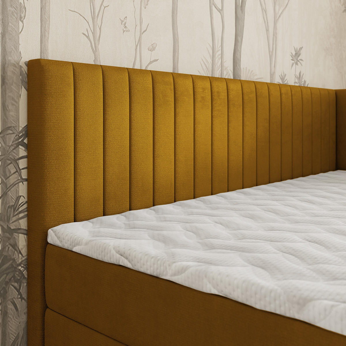 BOXBETT ARIS 100x200 cm mit Matratze und Topper, H2+H3 - Gelb - Gelb, Holz (100/200cm) - MASSENO