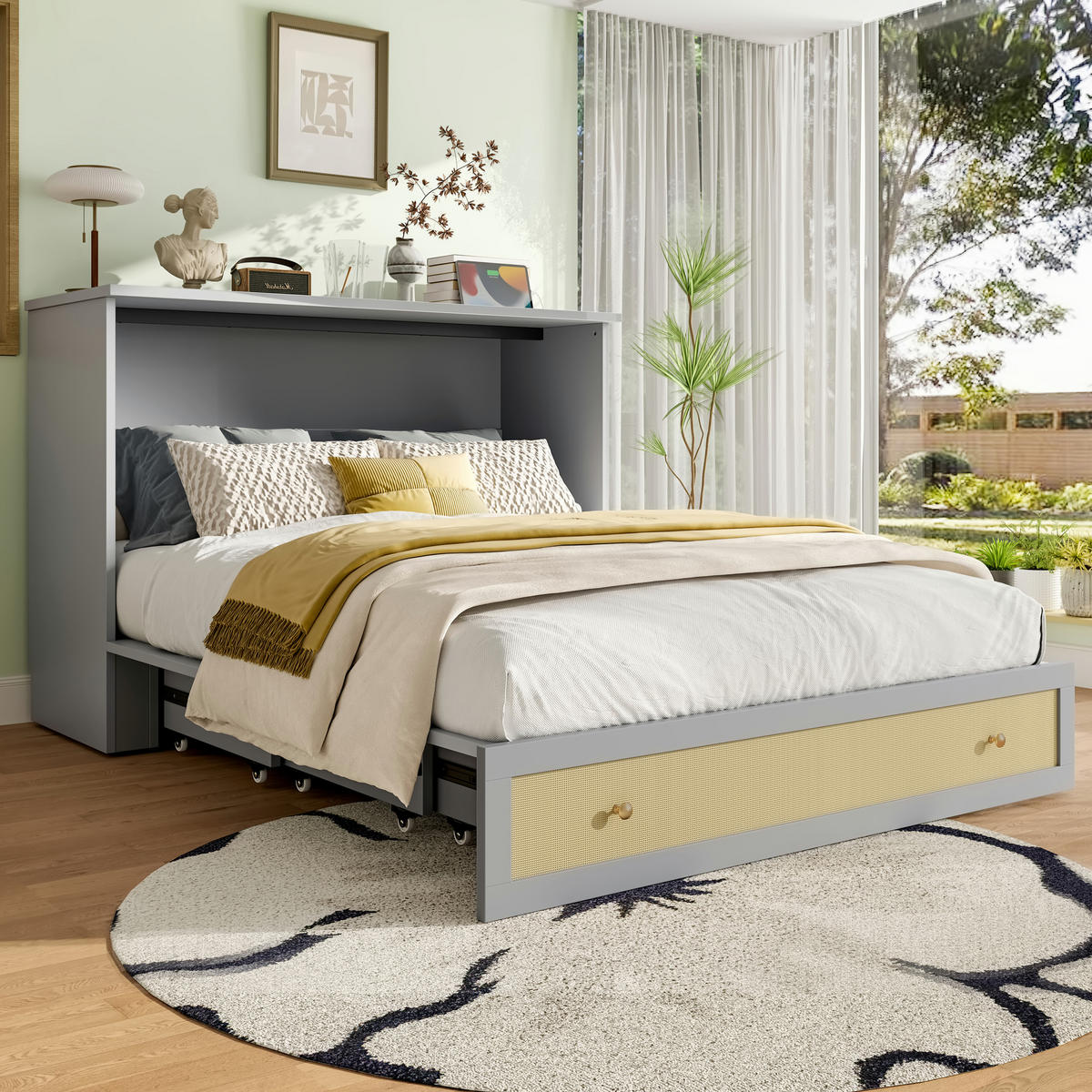 SCHRANKBETT 140x200cm Grau Schubladen Regal USB Steckdose mobiles Bett - Grau, Holz (140/200cm) - FLIEKS