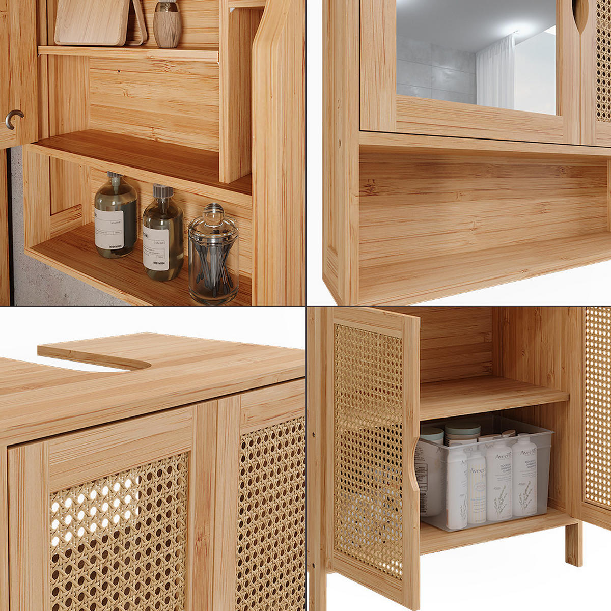 BADMÖBEL-SET Liora Bambus 3 Teile - Grün, Holzwerkstoff (48/60/29cm) - Vicco