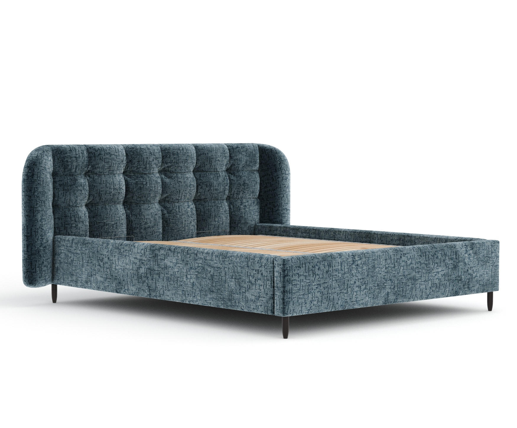 POLSTERBETT Nuno Blau 140/200 cm im Chenille-Stoff - Blau/Schwarz, Holz/Holzwerkstoff (140/200cm) - Maison de Reve