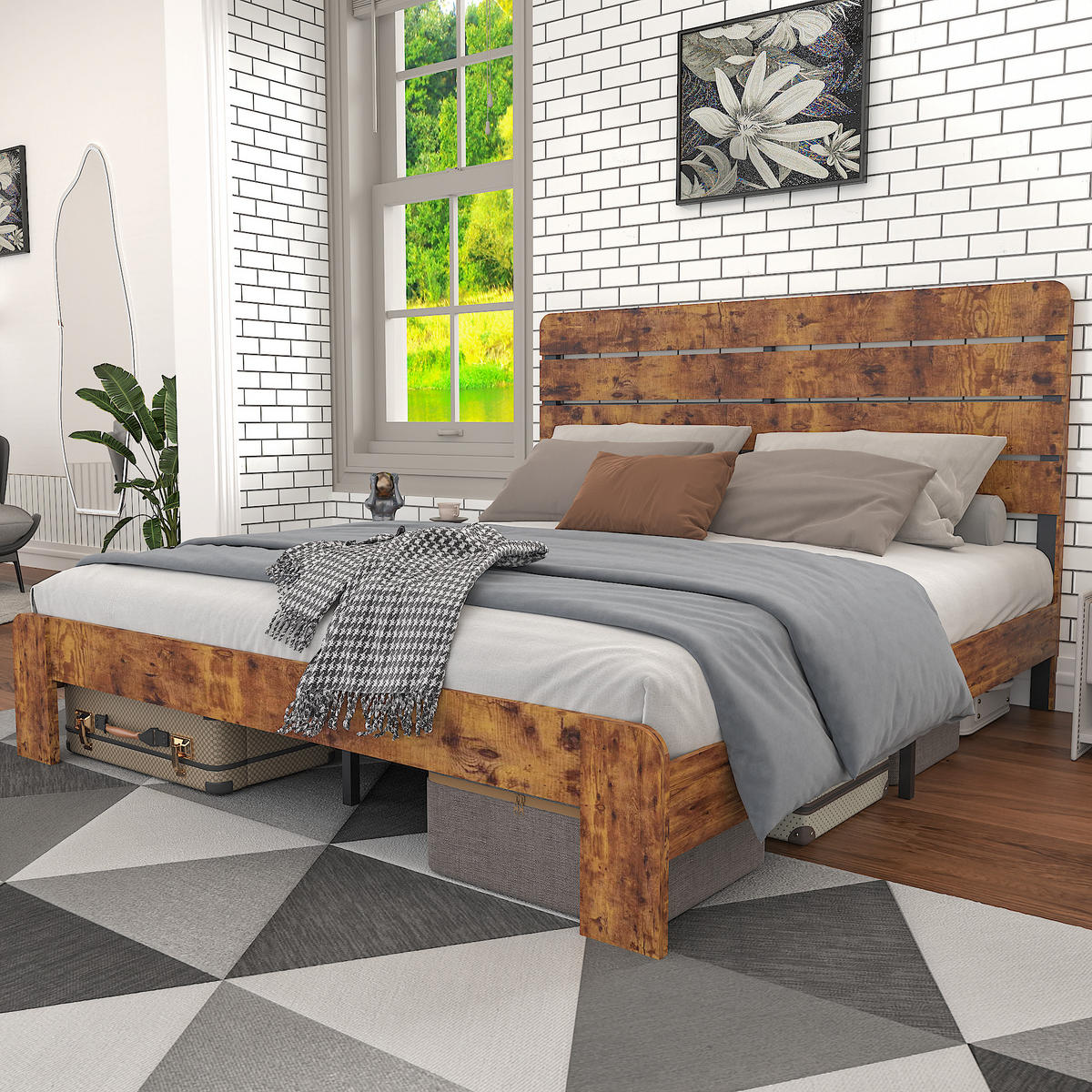 METALLBETT 140/200 cm in Braun mit Kopfteil - Braun, Holzwerkstoff/Metall (140/200cm) - WISHDOR