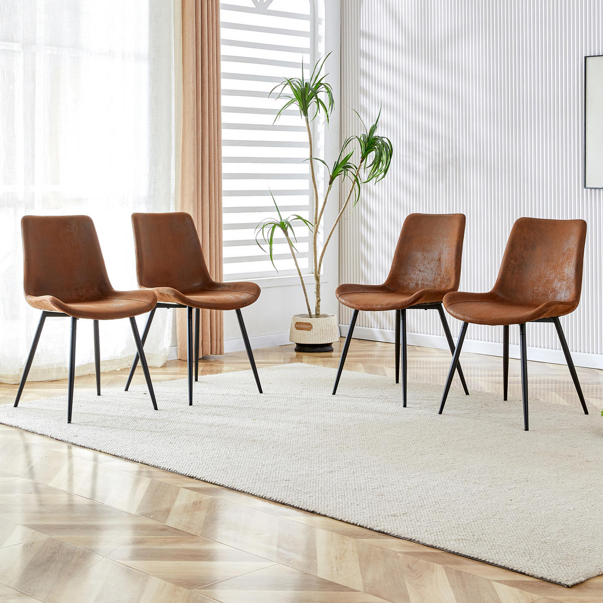 STUHL-SET DE-36498 4 Stück mit Tech-Stoff Braun - Braun, Metall (47/83/50cm) - ComfortXL