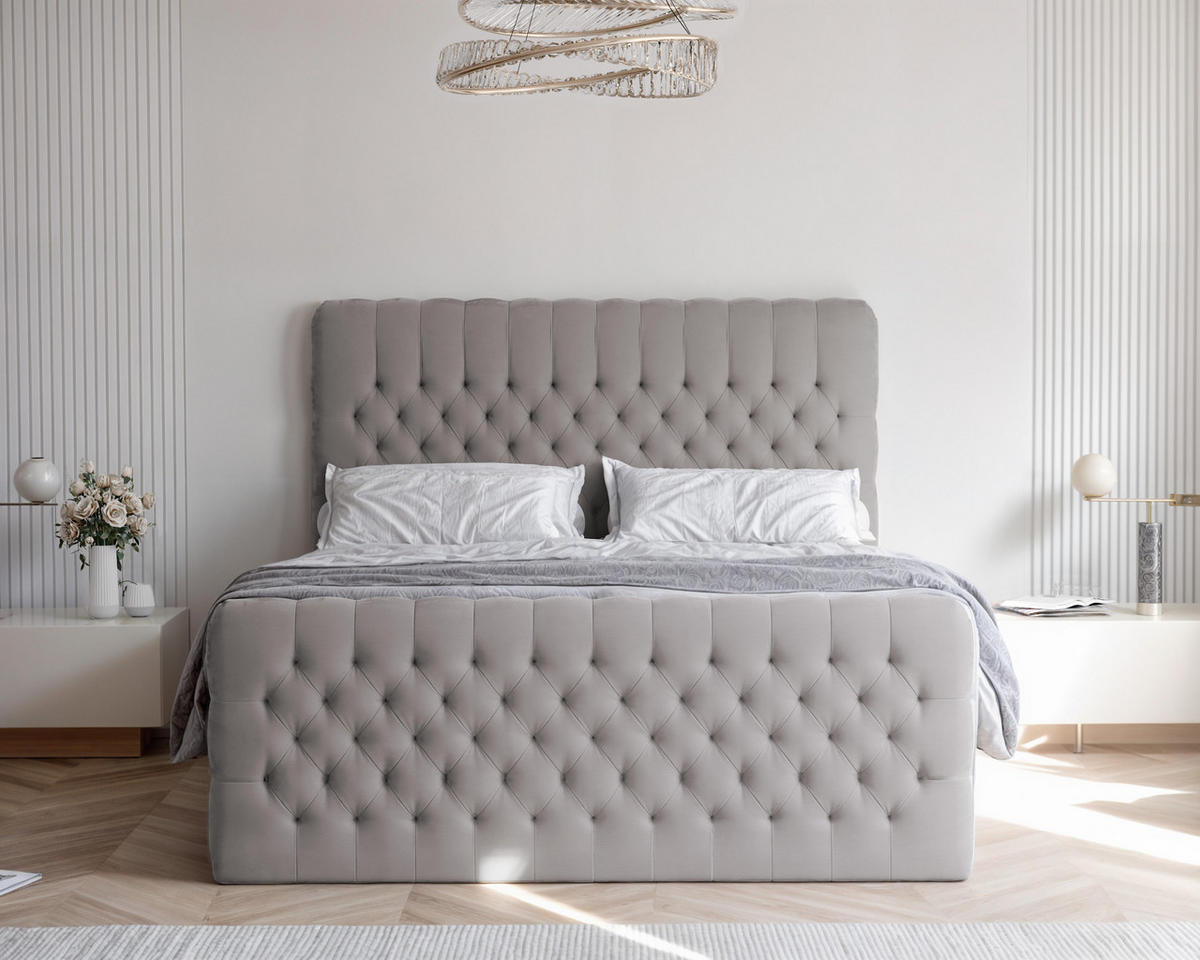BOXBETT 200x200 cm mit Topper - Grau, Holzwerkstoff/Textil (200/200cm) - Idohome
