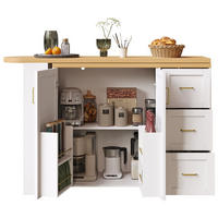 KÜCHENINSEL aus MDF 135-228x39x104 cm Weiß mit 2 Türen, 3 Schubladen, Rollen und ausziehbarer Arbeitsplatte - Weiß, Holzwerkstoff (39/104/135cm) - Modfu