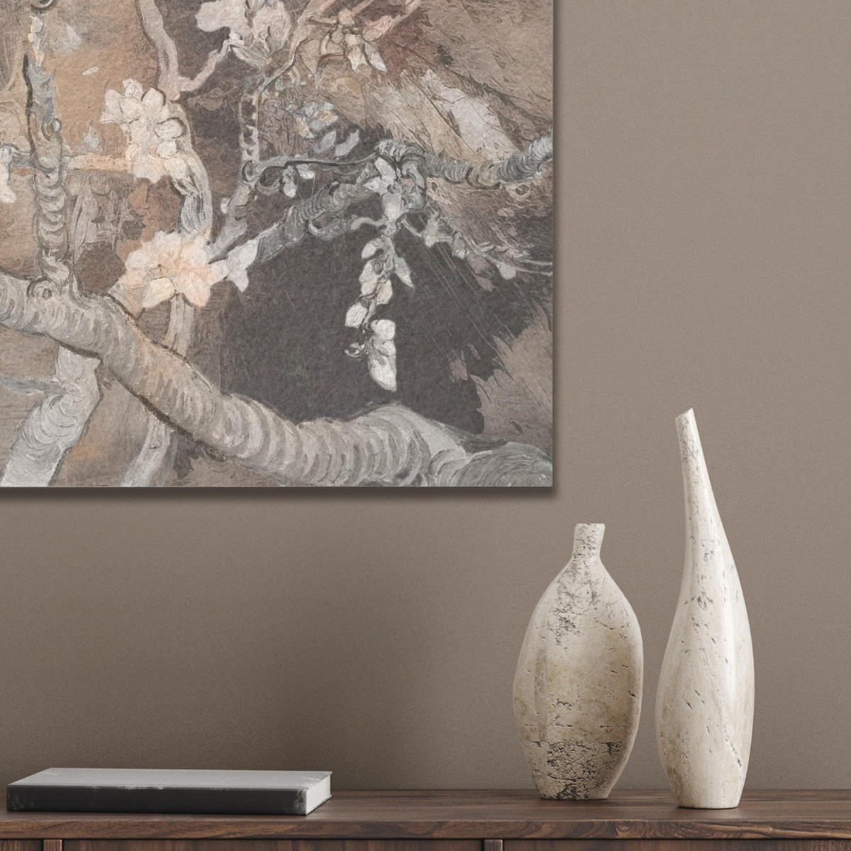 AKUSTIKBILD Mandelblüte - Kunst - Van Gogh - Beige - Abstrakt Kunstdruck Schlafzimmer 50x70 cm - Braun, Kunststoff (50/70/0.9cm) - MuchoWow