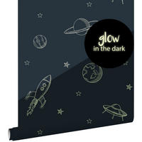 GLOW-IN-THE-DARK Tapete Weltraum 53 cm x 10.05 m - Blau, Papier (53/0.1cm) - ESTAhome