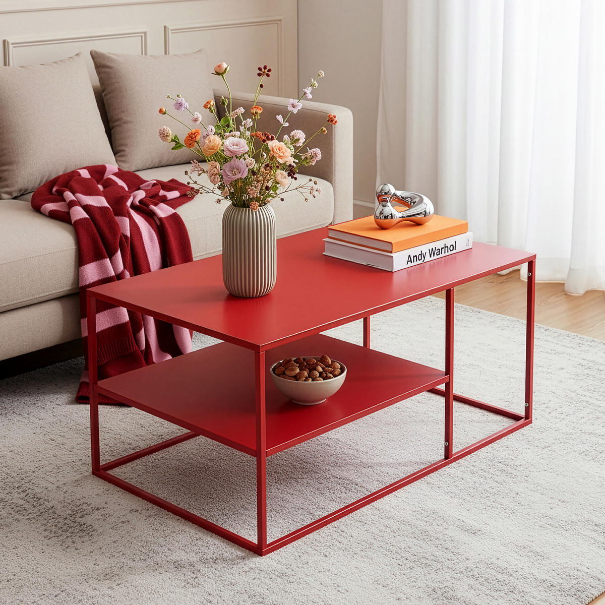 COUCHTISCH Solund 45/90/60 cm - Rot, Metall (60/90/45cm) - [en.casa]