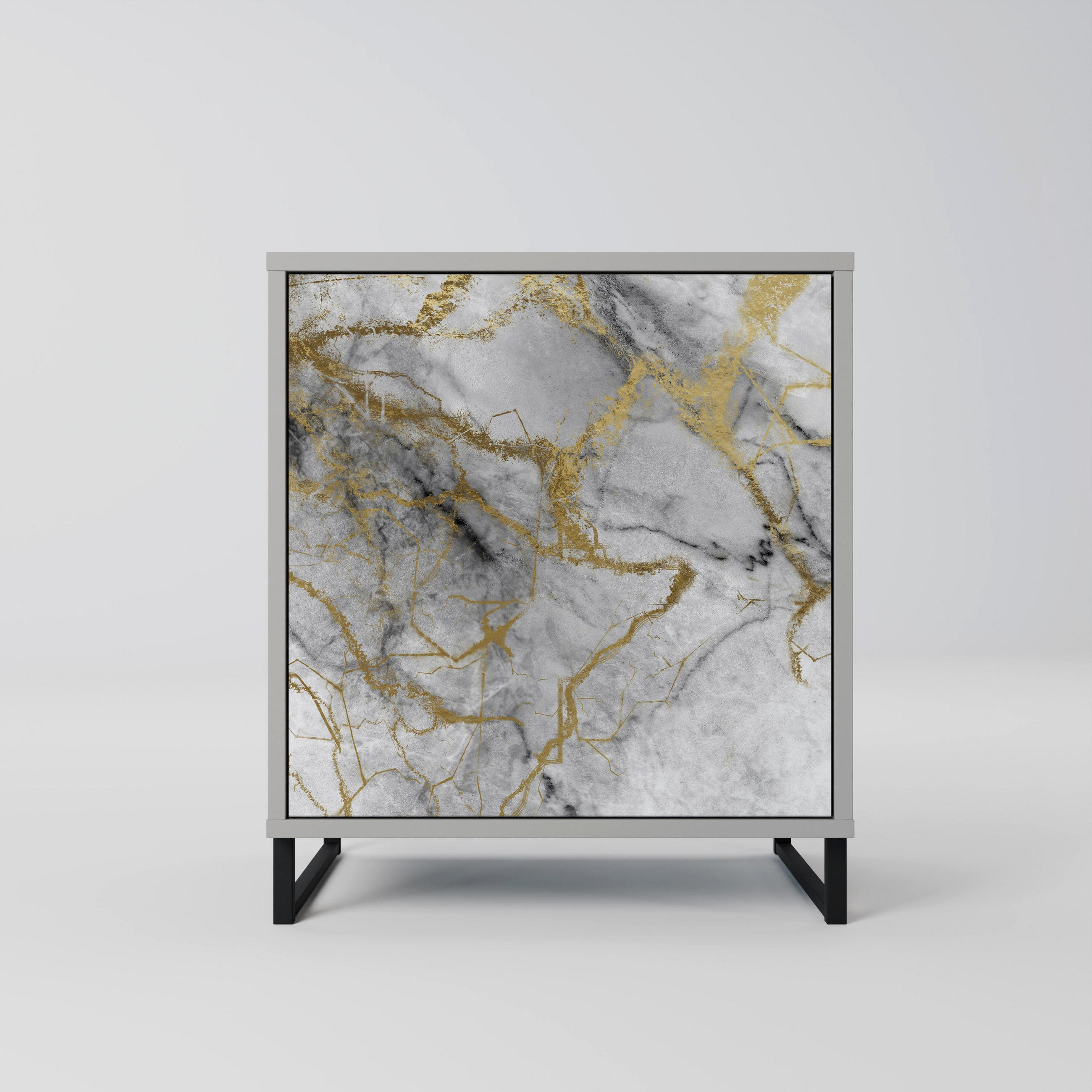 SIDEBOARD TIMELESS GLIDE, Grau, 57,5x42x67,5 cm, Schwarze Metall-Rahmenfüße - Multicolor/Schwarz, Holzwerkstoff/Metall (57.5/67.5/42cm) - SpaceRebels