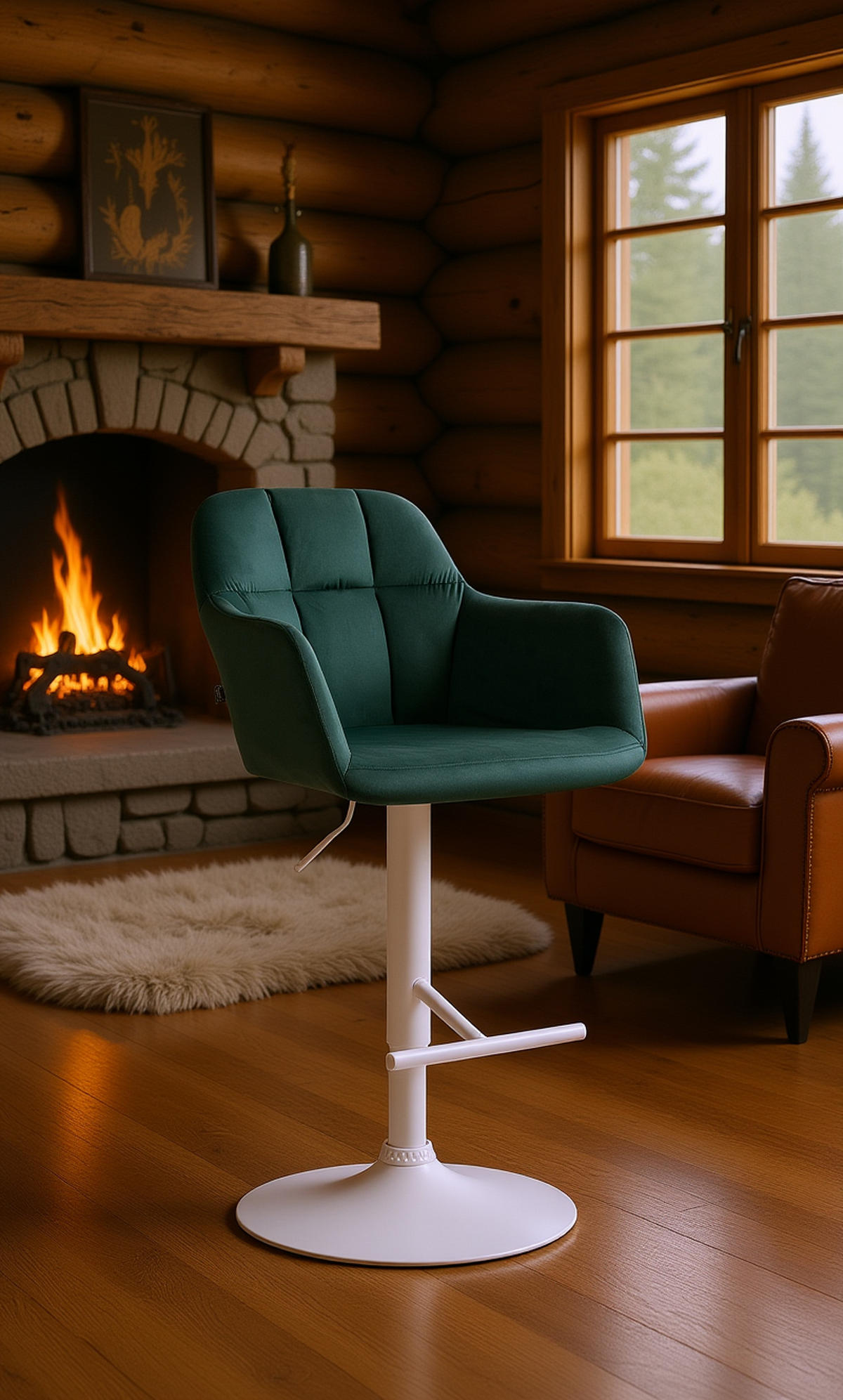 BARHOCKER Nardo Samt weiß grün - Weiß/Grün, Textil/Metall (57/118/59cm) - TPFLiving
