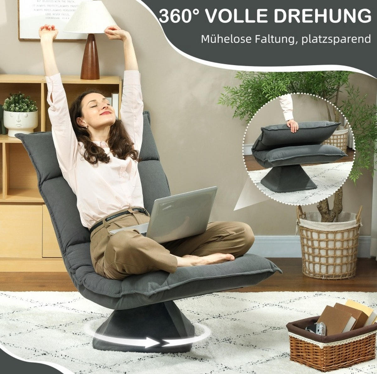 BODENSTUHL drehbar 5-fach verstellbar klappbar Polyester - Dunkelgrau, Kunststoff (62/95/70cm) - Beauniv