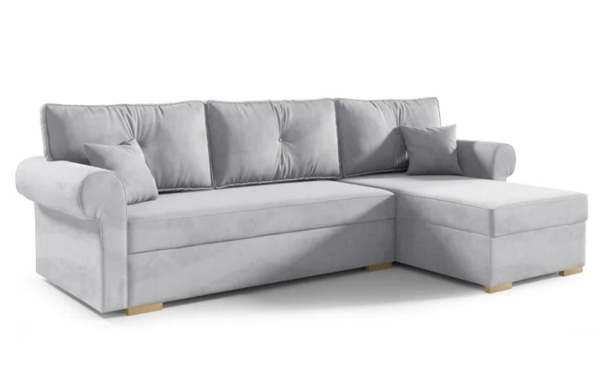 ECKSOFA LION, L-Form mit Schlaffunktion und Bettkasten, Hellgrau, Veloursstoff, rechts - Hellgrau, Textil (238/85cm) - Sepro Meble