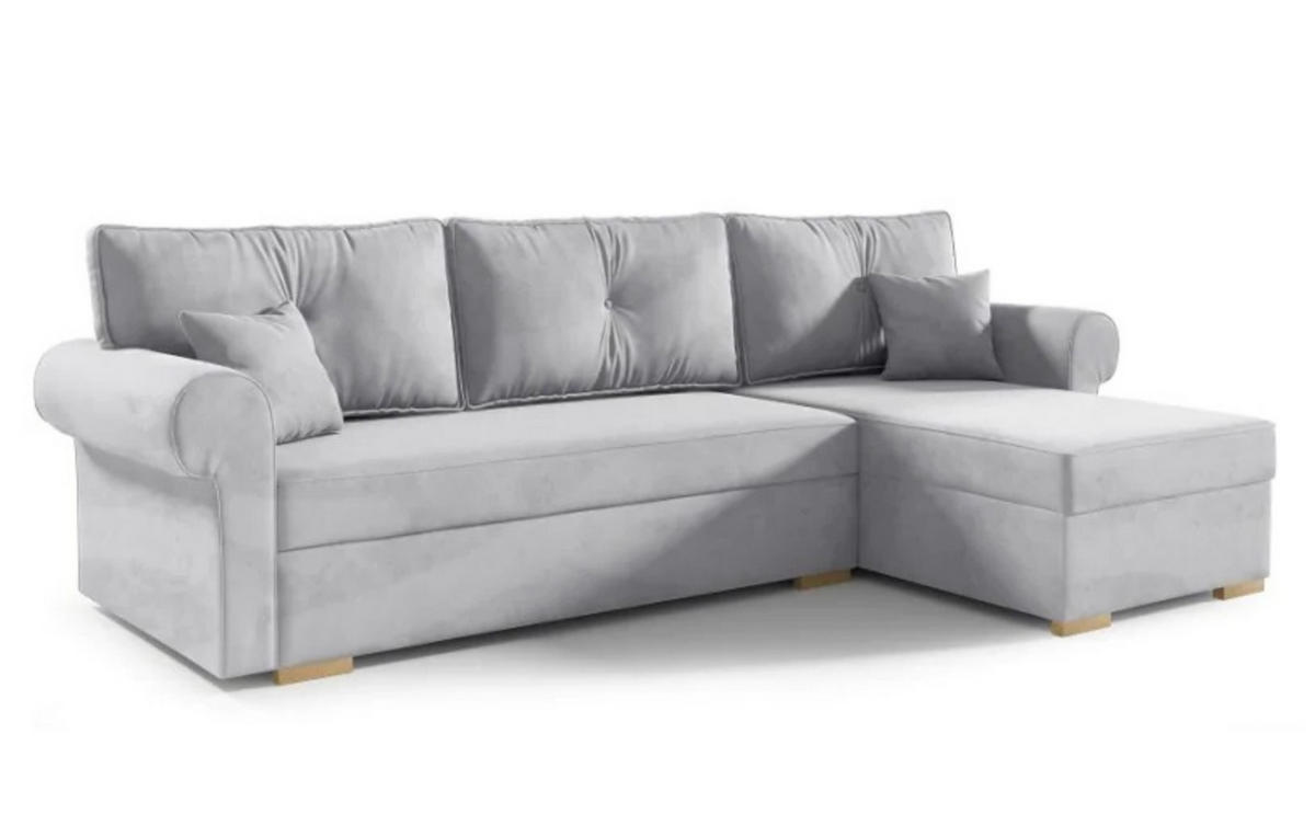 ECKSOFA LION, L-Form mit Schlaffunktion und Bettkasten, Hellgrau, Veloursstoff, rechts - Hellgrau, Textil (238/85cm) - Sepro Meble