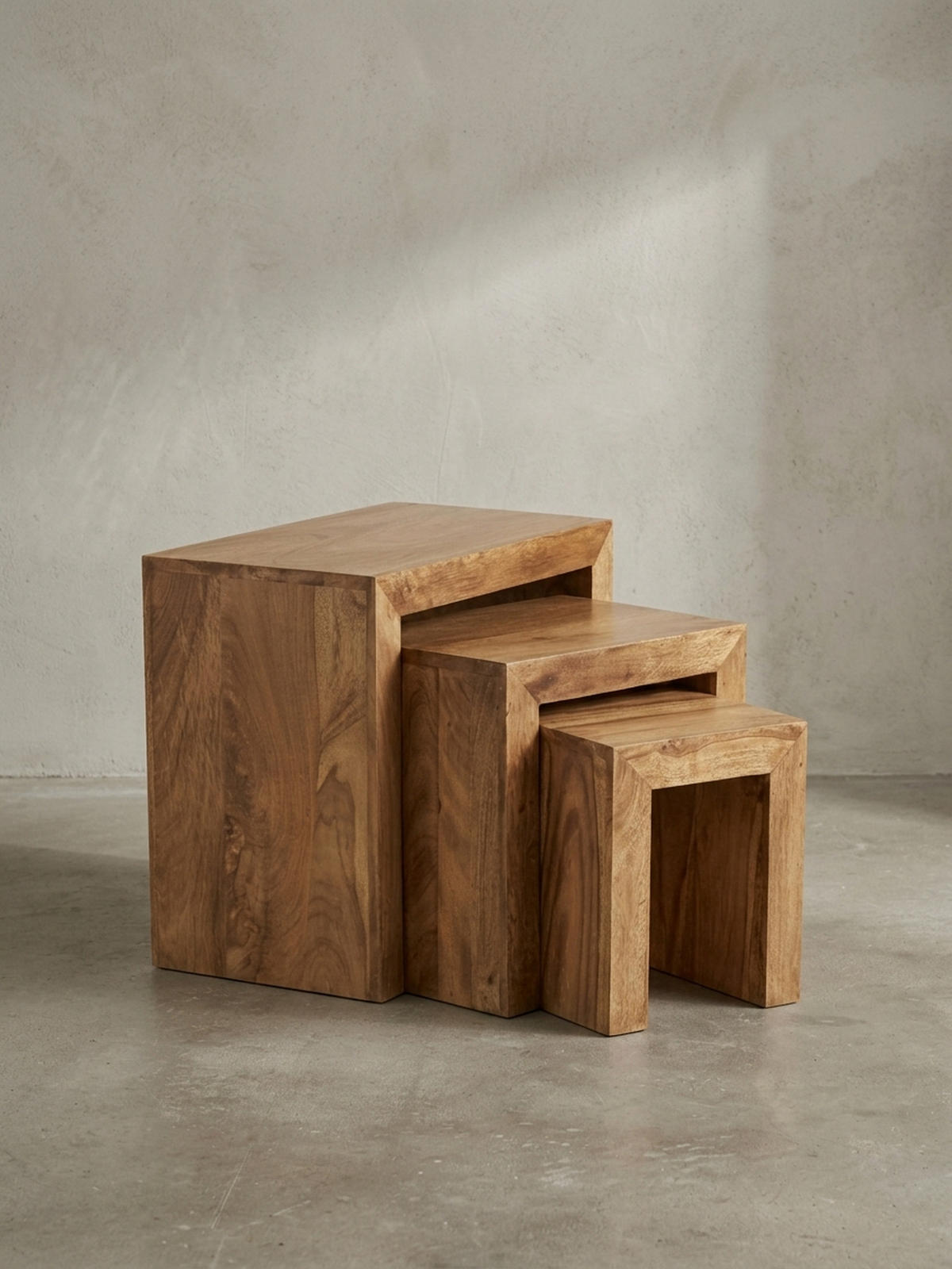 BEISTELLTISCH 3er Set Massivholz Platzsparend Handgefertigt, Beige 50x30x50 cm - Beige, Holz (30/50/50cm) - KADIMA DESIGN