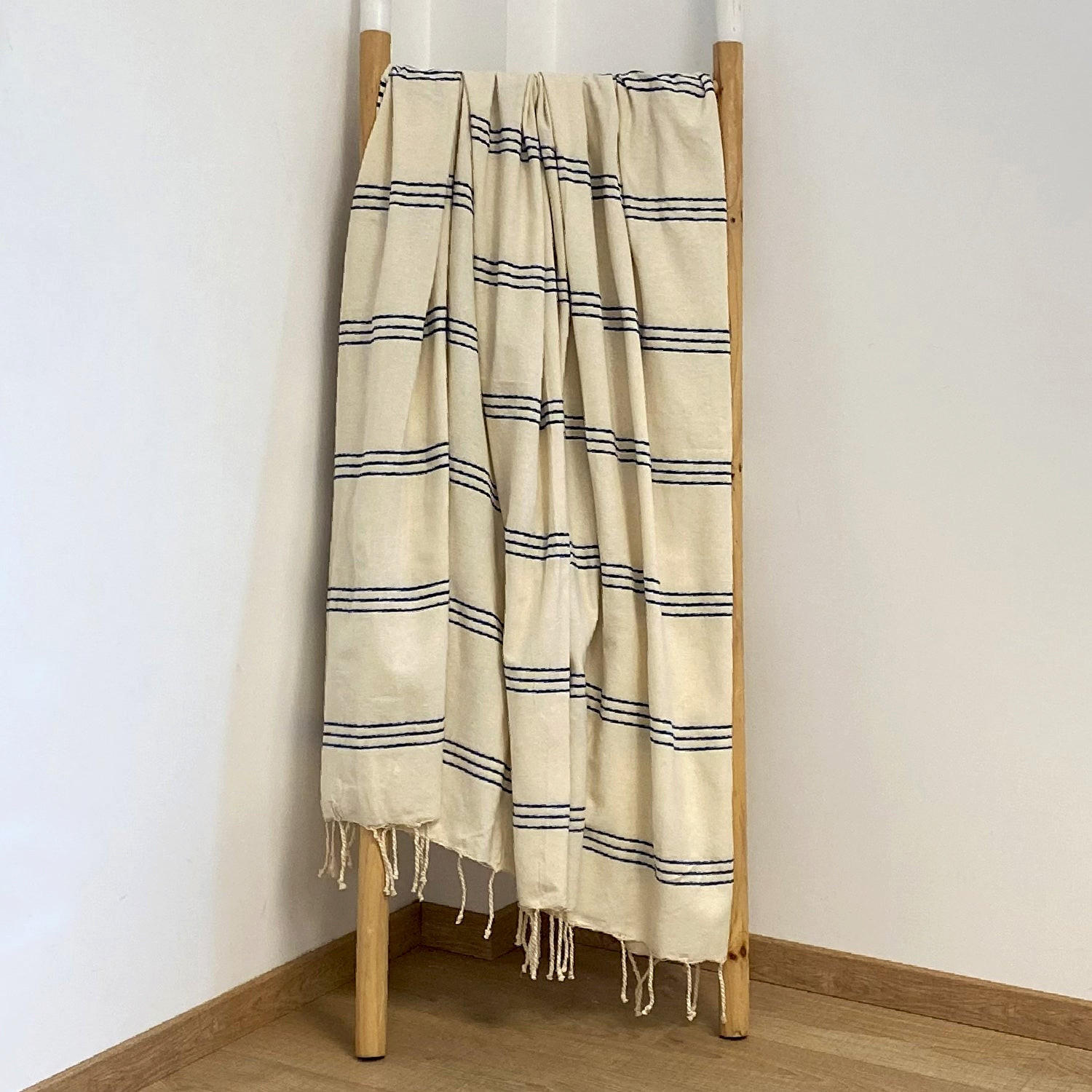 HAMMAMTUCH Traditionelle Calliope 100x200 190g/m² Ecru/Royal - Blau, Textil (100/200cm) - LE COMPTOIR DE LA PLAGE