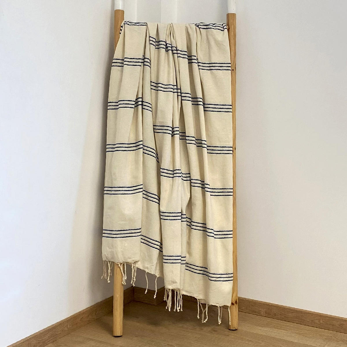 HAMMAMTUCH Traditionelle Calliope 100x200 190g/m² Ecru/Royal - Blau, Textil (100/200cm) - LE COMPTOIR DE LA PLAGE