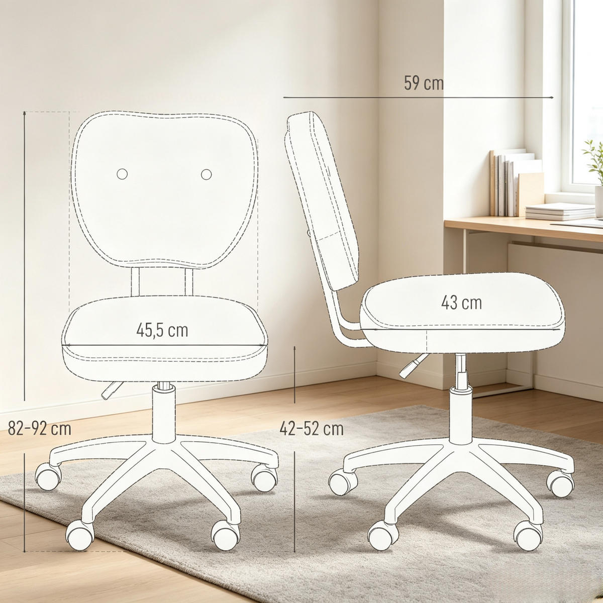 DREHSTUHL höhenverstellbar 360 Grad schwenkbar Sitzhöhe 42 bis 52 cm - Weiß, Textil (46/82/59cm) - Gisaae