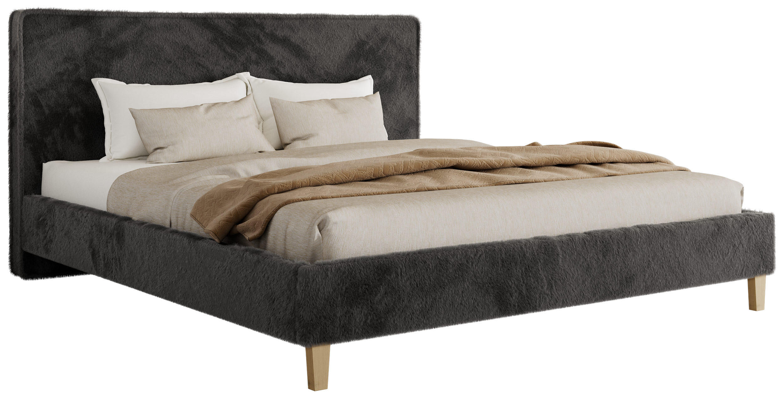 ČALOUNĚNÁ POSTEL LUMARO CLASSIC 180/200 - Tmavě šedá Plyš - bez matrace - jádrový buk/tmavě šedá, dřevo/textil (180/200cm) - MKS
