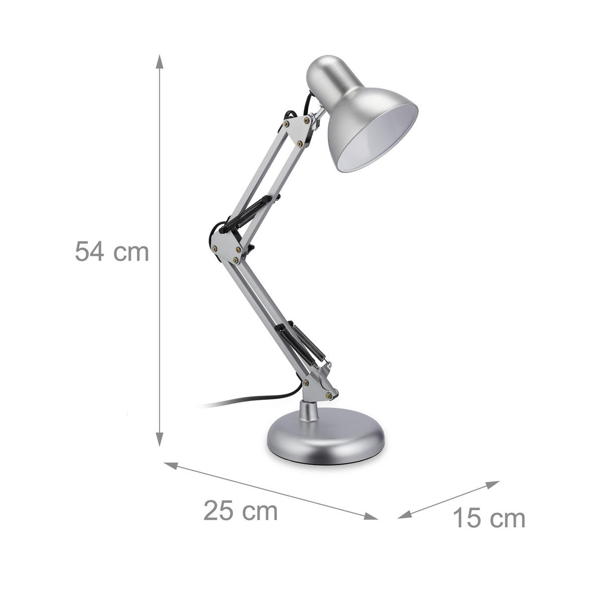 SCHREIBTISCHLAMPE - Silberfarben, Kunststoff/Metall (25/15/54cm) - Relaxdays