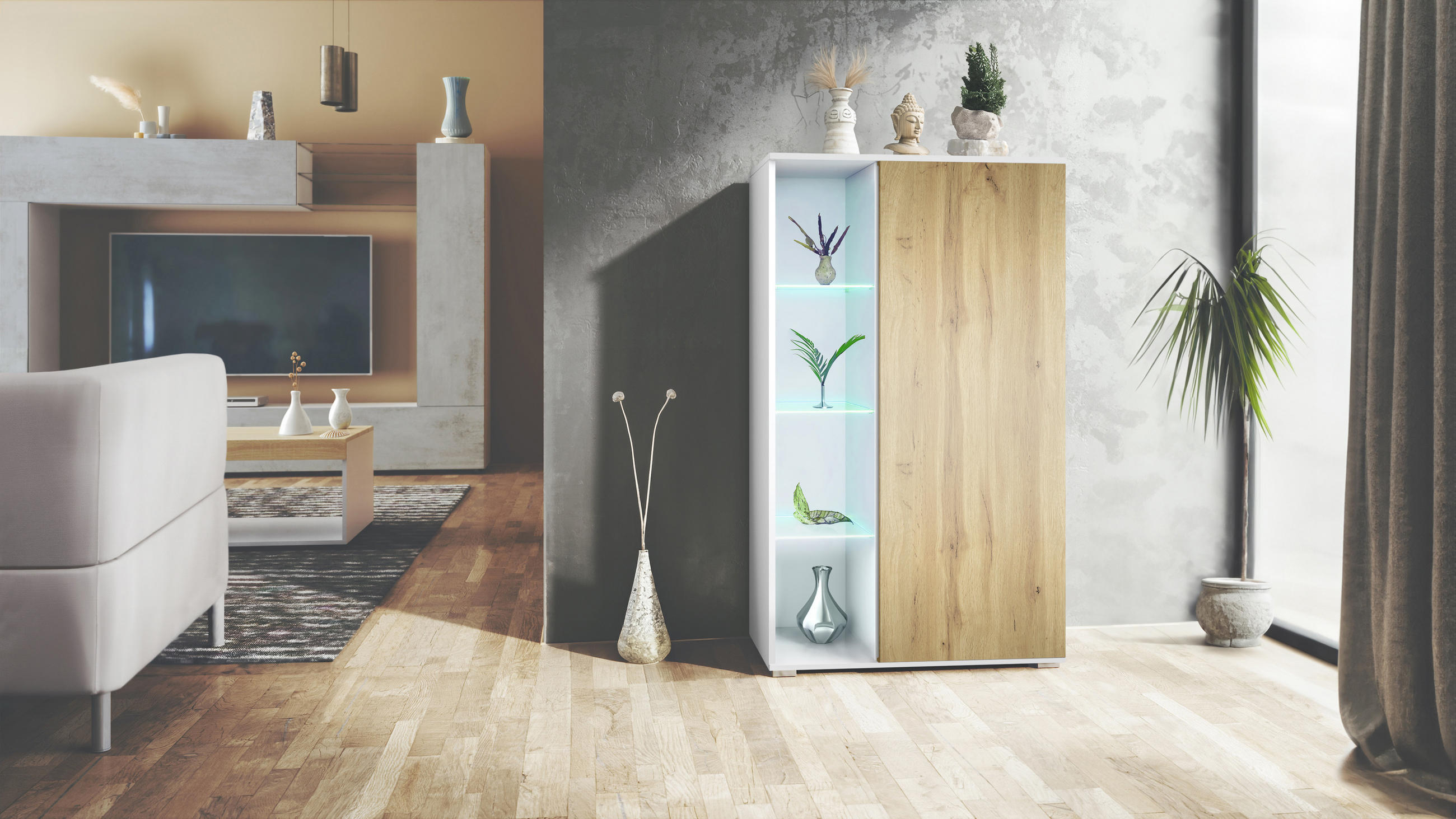 VITRINE Davos Eiche Wotan - Eiche Wotan, Holzwerkstoff (71.5/134/35cm) - Vladon