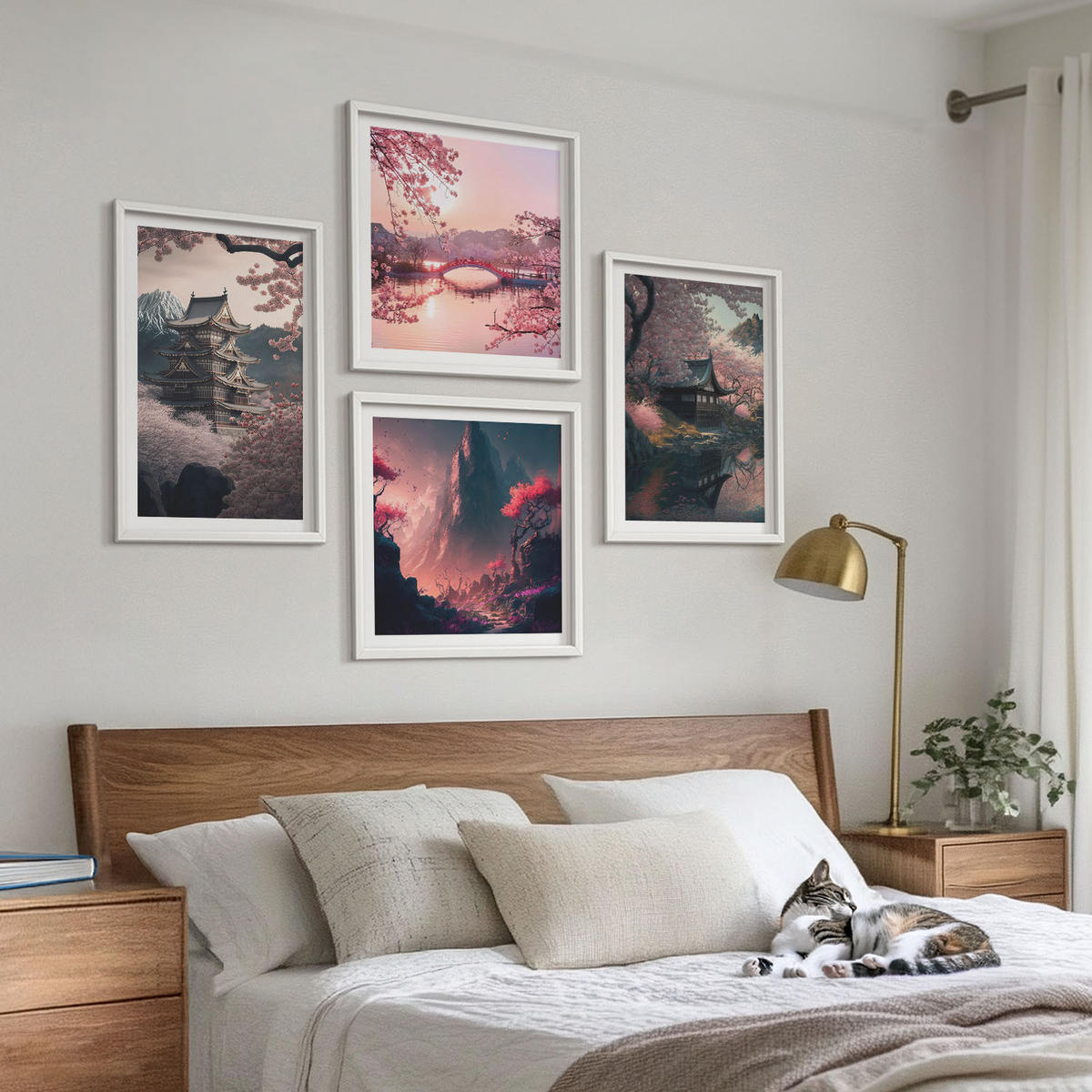 BILDER SET 4er Set - 50x50 cm & 40x60 cm Weißer Rahmen - Fantasielandschaften Japans - Weiß, Kunststoff (50/50cm) - TULUP