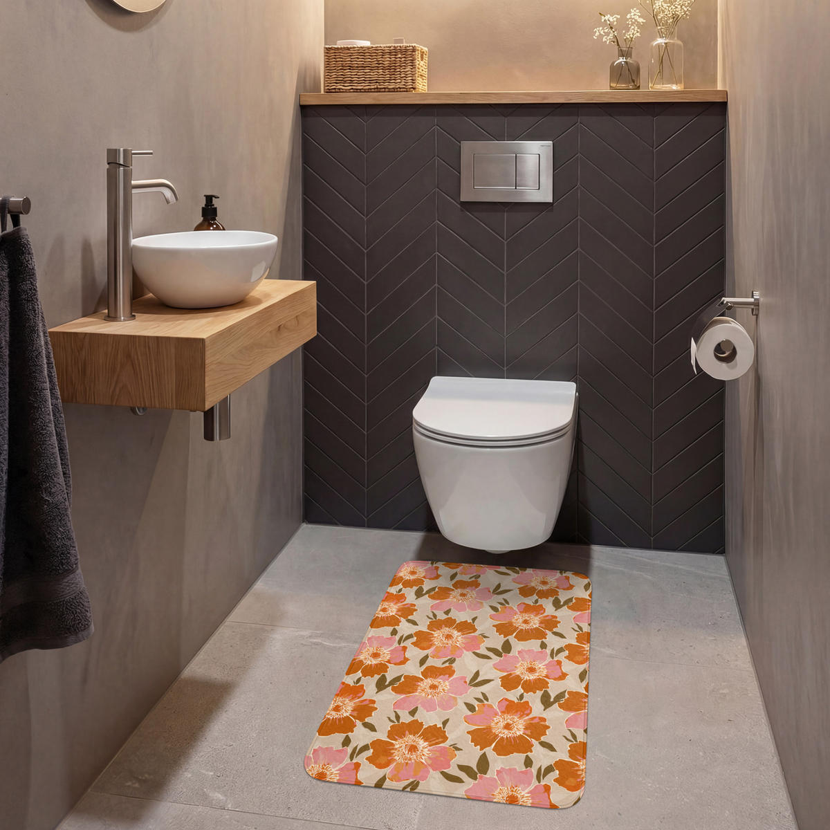WC-VORLEGER Blumen - Motiv - Retro WC Teppich 50x80 cm - Multicolor, Kunststoff/Textil (50/1cm) - OnlyWow