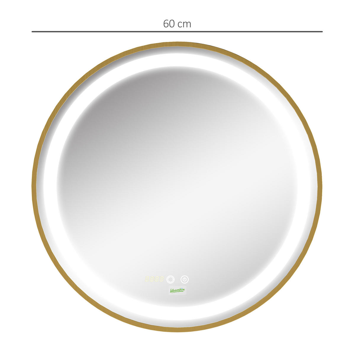 BADSPIEGEL, mit Memoryfunktion, Zeitanzeige, LED-Leuchte, IP44 - Goldfarben, Glas (4/60/60cm) - Kleankin