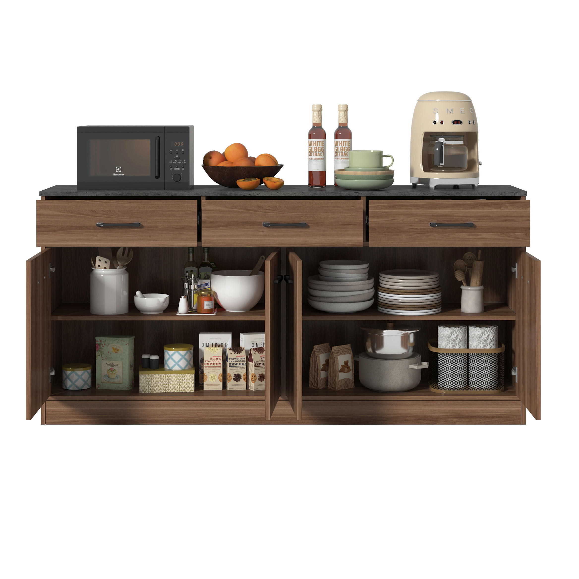 ANRICHTE Walnussfarben 160/37/76.5 cm - Walnussfarben, Holz (160/76.5/37cm) - PANGIVO