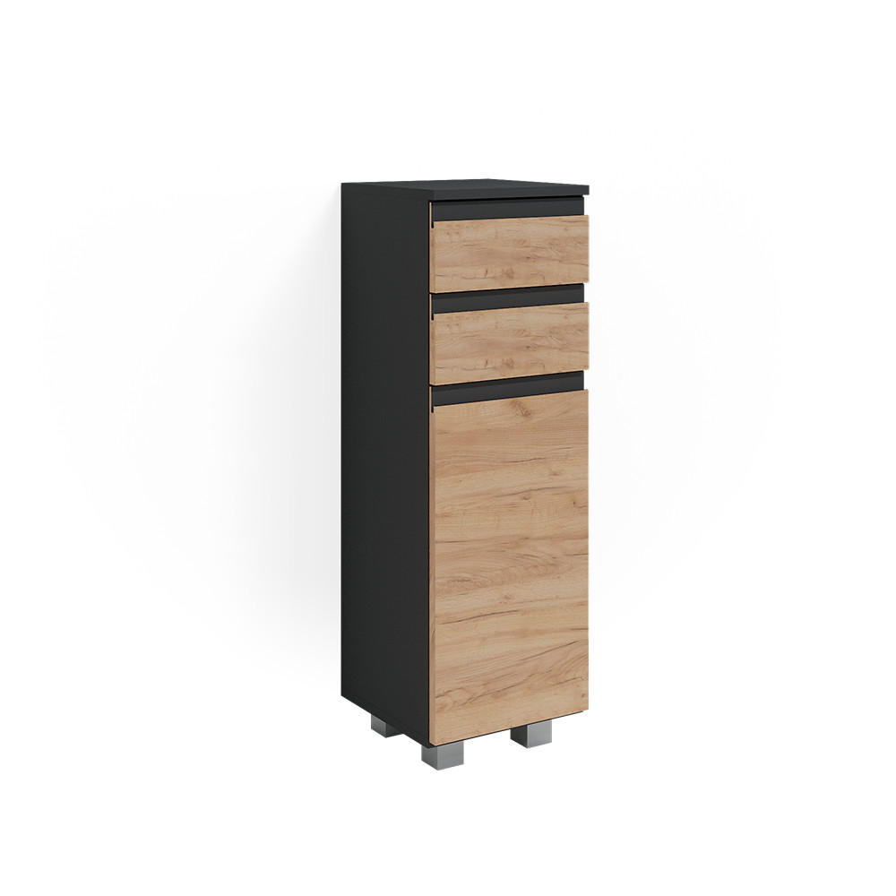 MIDISCHRANK J-Shape Grau 30 x 95 cm - Honigeiche/Eichefarben, Holzwerkstoff (30/95/30cm) - Vicco