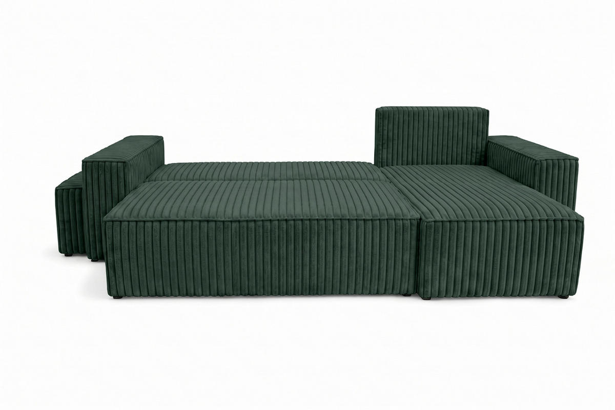 ECKSOFA Mit Schlaffunktion Und Pouf, Cordstoff Tilia, Grün, Rechts, Best L Mit Pouf - Grün, Holz (244/145cm) - Kaiser Möbel