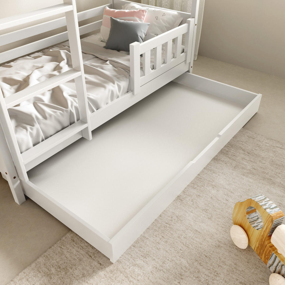 ETAGENBETT ELENA mit Bettkasten 80x160 cm Weiß - Weiß, Holz (80/160cm) - MASSENO