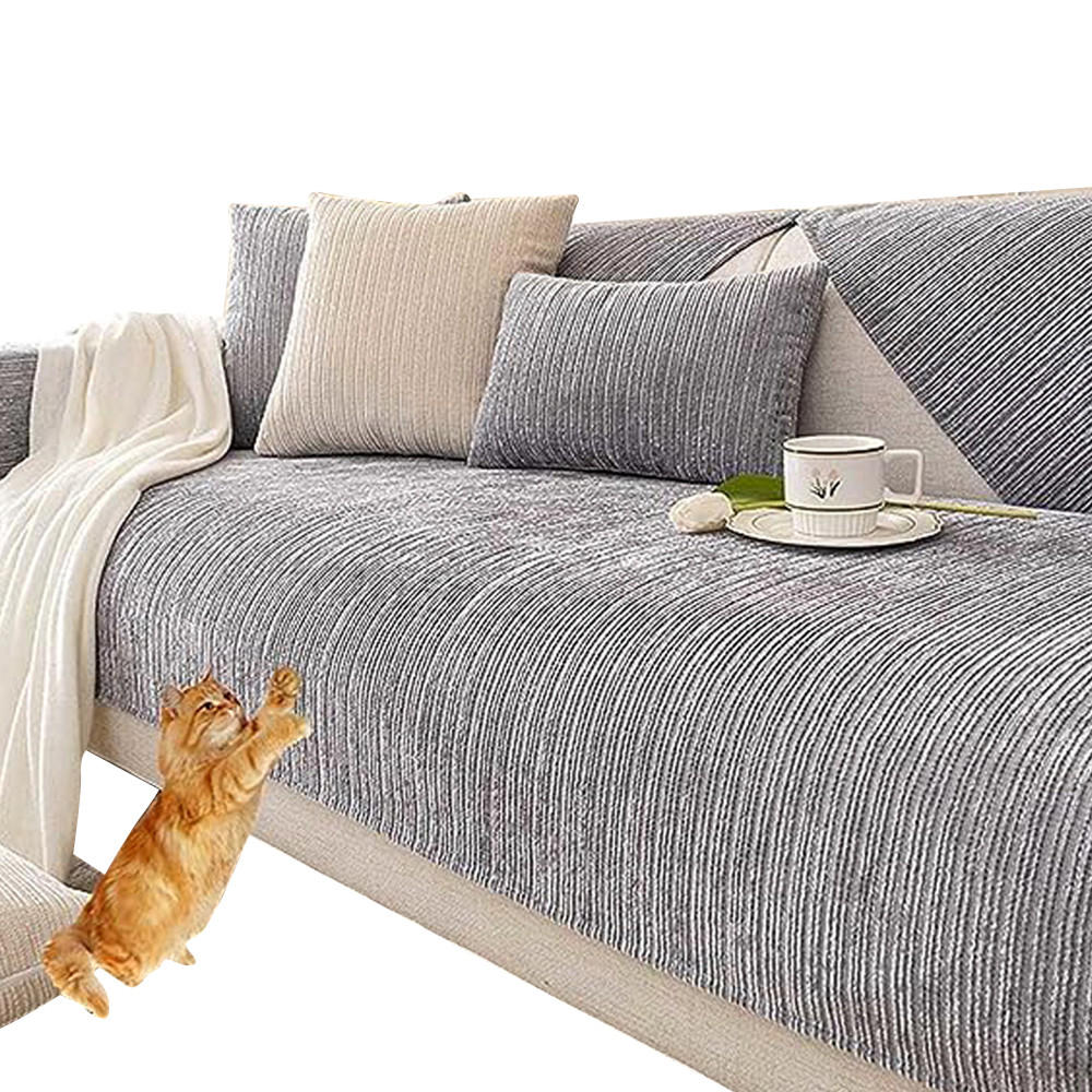 SOFADECKE Rutschfeste Chenille-Stoff, Grau, 1 Stück - Grau, Textil (70/210cm) - Kaket