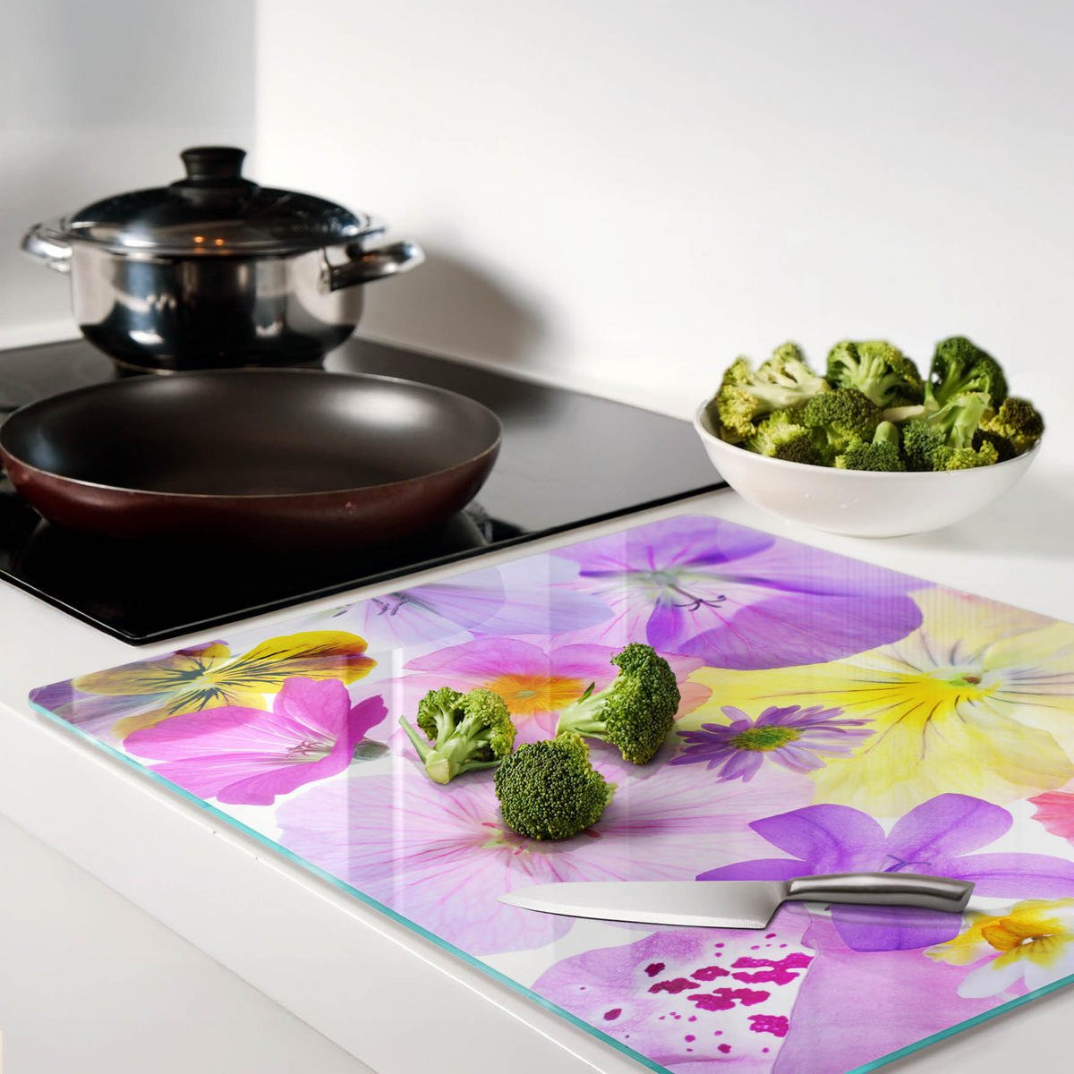 GLASPLATTE 60x52 cm Stiefmütterchen - Multicolor, Glas (60/0.4/52cm) - TULUP