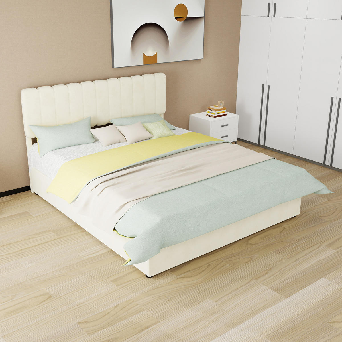 POLSTERBETT 160/200 cm DE-32948 mit Stauraum und Matratze Beige - Beige, Metall (160/200cm) - ComfortXL