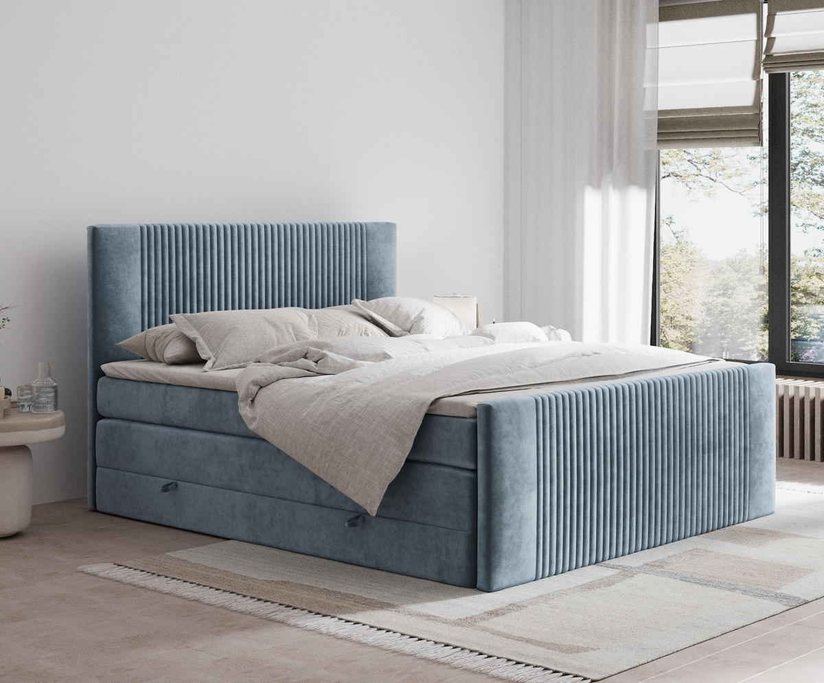 BOXSPRINGBETT Bergamo Blau Grau 140/200 cm - Blaugrau/Schwarz, Holz/Holzwerkstoff (140/200cm) - Maison de Reve