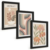 BILDER SET 3er Set - 20x30 cm Schwarzer Rahmen - Abstrakte Pflanzen in Pastellfarben - Schwarz, Kunststoff (20/30cm) - TULUP