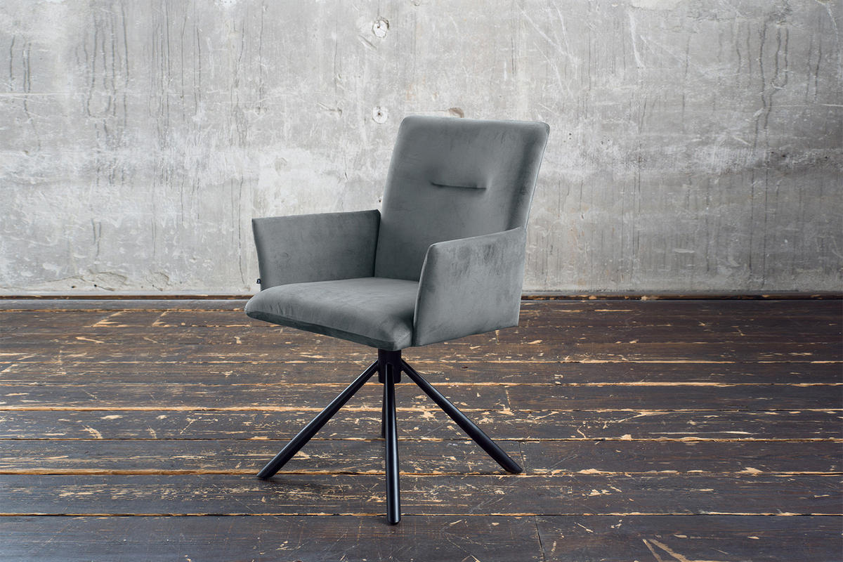 ESSZIMMERSTUHL KYRA Grau Velvet - Schwarz/Grau, Kunststoff/Textil (64/88/61cm) - KAWOLA