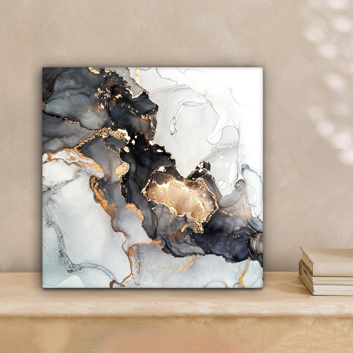 LEINWANDBILD Marmor - Schwarz - Weiß - Gold - Luxus - Abstrakt 20x20 cm - Goldfarben, Textil (20/20cm) - MuchoWow