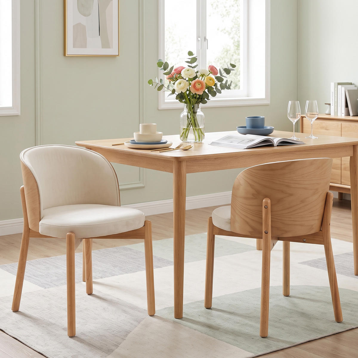 ESSZIMMERSTÜHLE 2er-Set Massivholz Leinen & Esche - Naturfarben, Holz (57/74/49cm) - Urban Meuble