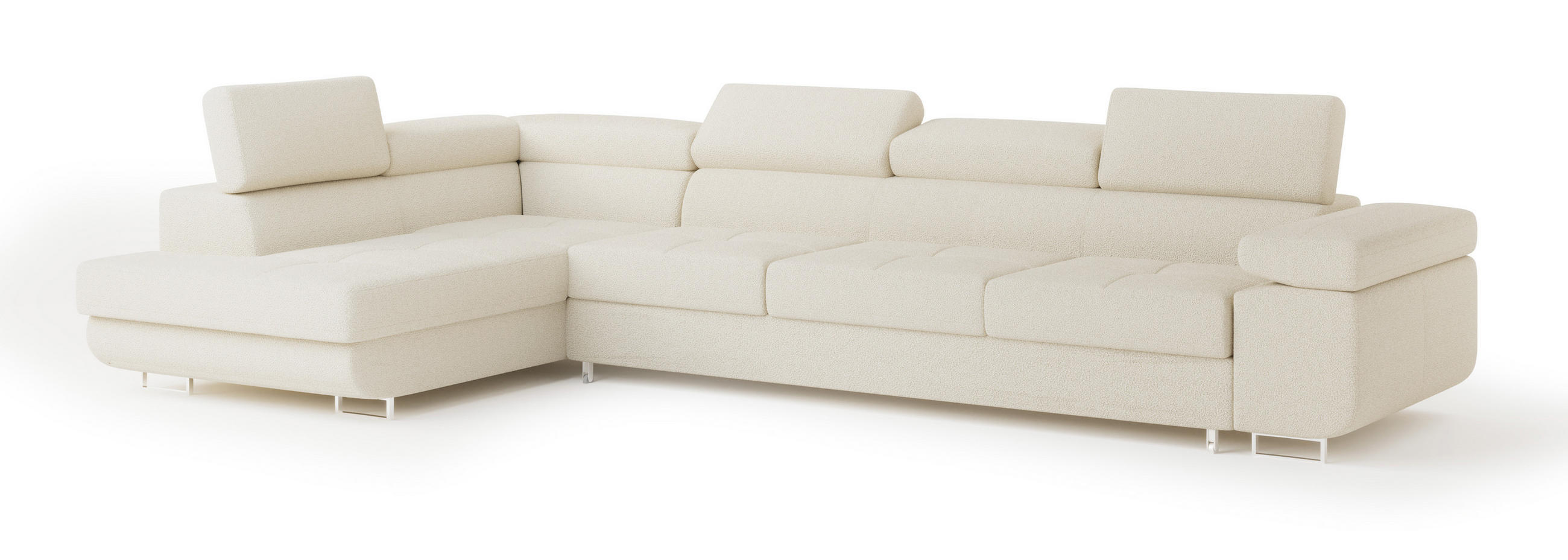 ECKSOFA VICENTE Creme Boucle-Stoff mit Schlaffunktion - Creme, Holz (346/202cm) - MASSENO