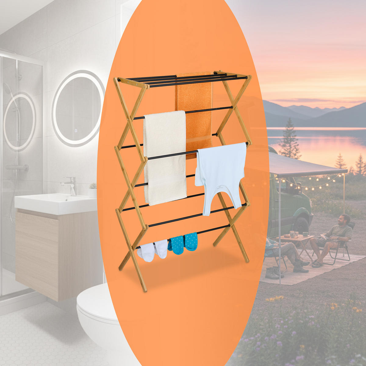 SUŠIAK na prádlo - viacfarebná, kov/drevo (73/115/33cm) - Relaxdays