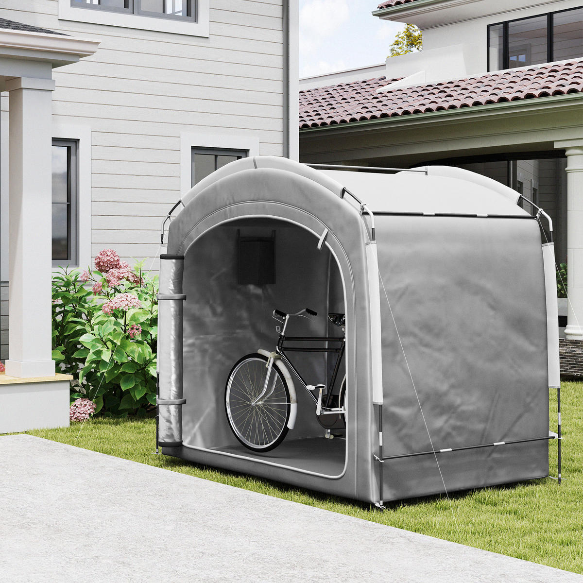 FAHRRADGARAGE DE-12648 205/140/188 cm mit 2 Seitentaschen Dunkelgrau - Dunkelgrau, Textil (150/195/220cm) - ComfortXL